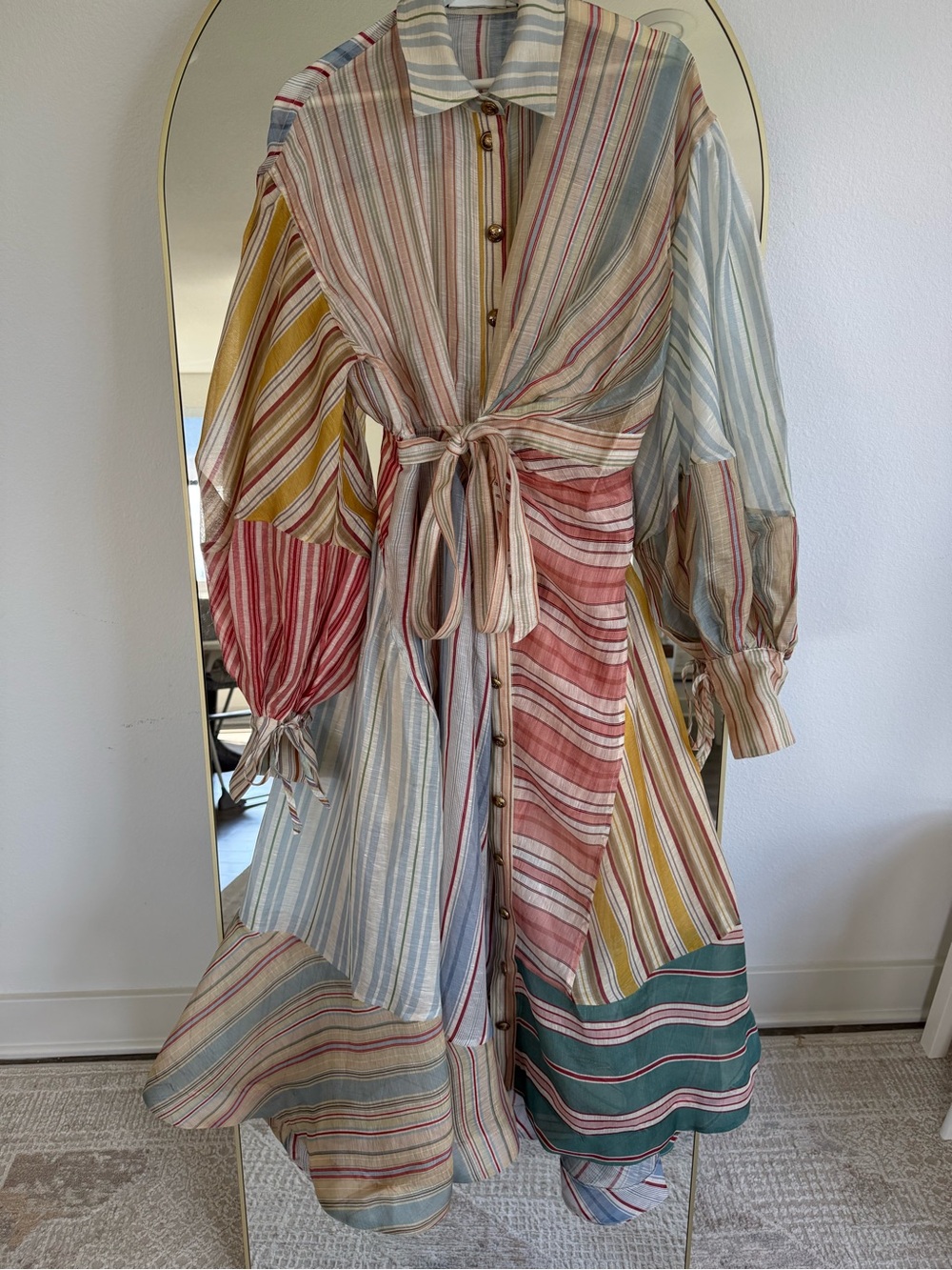 Zimmermann Multicolor Striped Tie-Waist Maxi Dress
